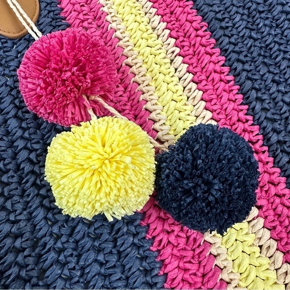 Talbots Navy Stripe Straw Raffia Summer Tote Bag - Picture 3 of 7